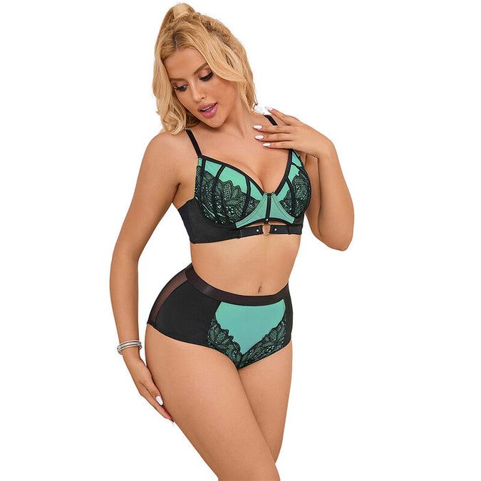 Subblime – 955557 Green Patent Leather Mesh Zipper Bra Set S/m