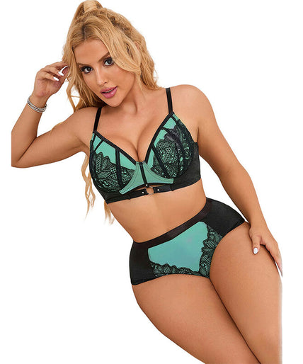 Subblime – 955557 Green Patent Leather Mesh Zipper Bra Set S/m