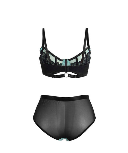 Subblime – 955564 Green Patent Leather Mesh Zipper Bra Set L/xl