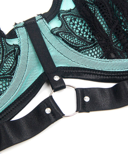 Subblime – 955564 Green Patent Leather Mesh Zipper Bra Set L/xl