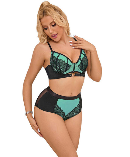 Subblime – 955564 Grünes Lackleder-Netz-Reißverschluss-BH-Set L/xl