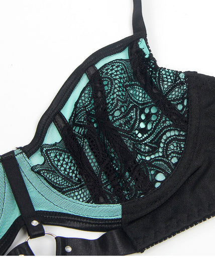 Subblime – 955564 Green Patent Leather Mesh Zipper Bra Set L/xl