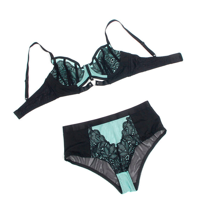 Subblime – 955557 Green Patent Leather Mesh Zipper Bra Set S/m