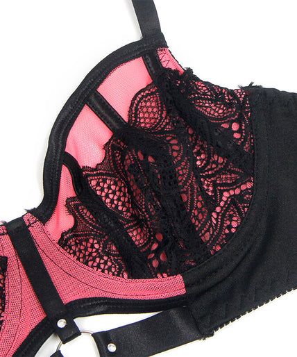 Subblime – 955571 Pink Patent Leather Mesh Zipper Bra Set S/m