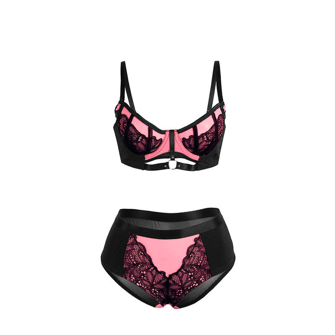Subblime – 955588 Pinkes Lackleder-Netz-Reißverschluss-BH-Set L/xl