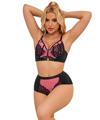 Subblime – 955588 Pinkes Lackleder-Netz-Reißverschluss-BH-Set L/xl