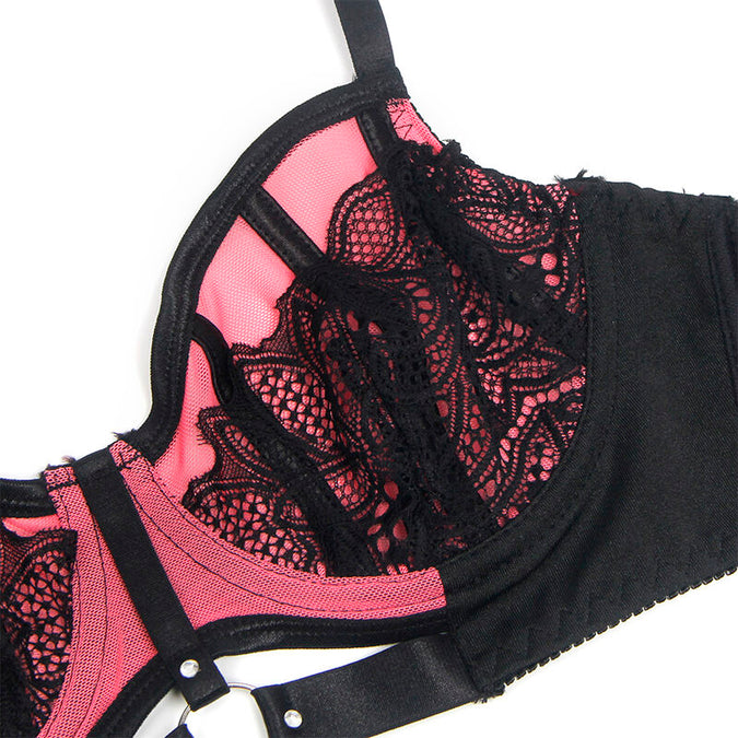 Subblime – 955588 Pinkes Lackleder-Netz-Reißverschluss-BH-Set L/xl