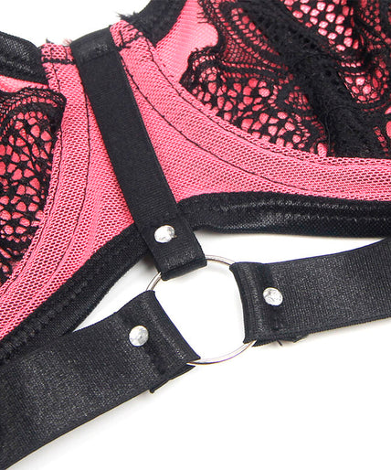 Subblime – 955588 Pink Patent Leather Mesh Zipper Bra Set L/xl