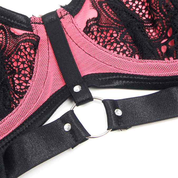 Subblime – 955588 Pinkes Lackleder-Netz-Reißverschluss-BH-Set L/xl