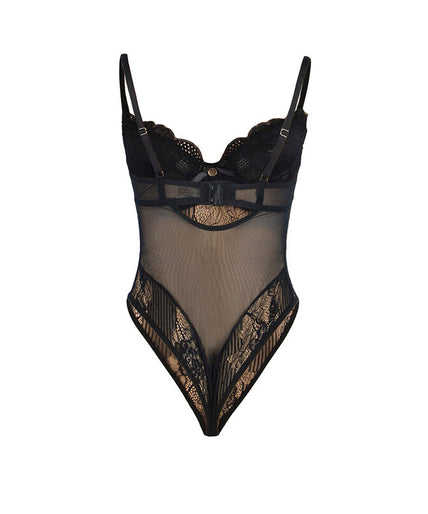 Subblime – 955618 Lace Bodysuit With Bottom Closure Black S/m