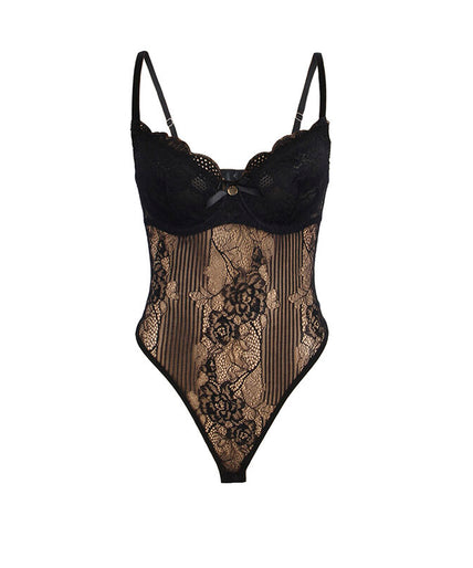 Subblime – 955618 Lace Bodysuit With Bottom Closure Black S/m