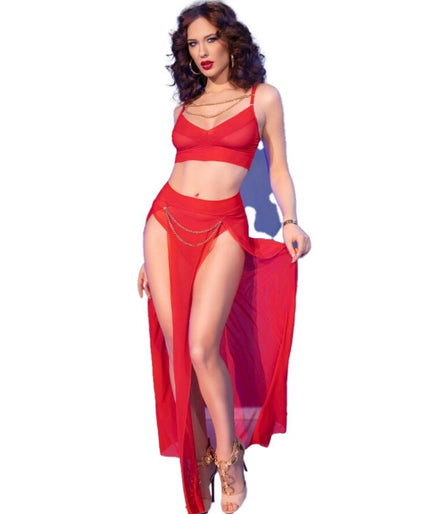 Chilirose – CR 4850 Rotes Top und Leggings Set mit goldenen Accessoires XL