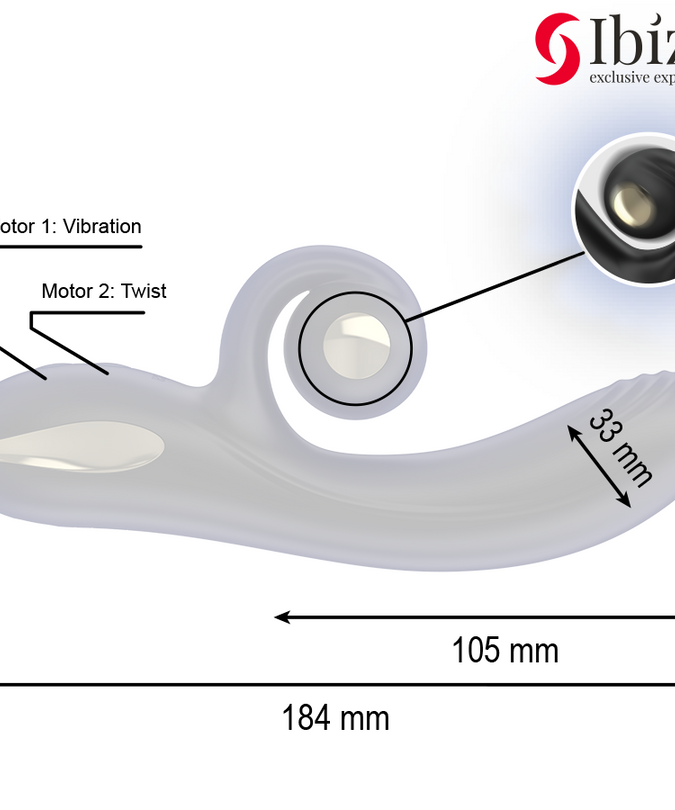 Ibiza – Twister Vibrator mit gebogenem Stimulator und Vibro-Rotation