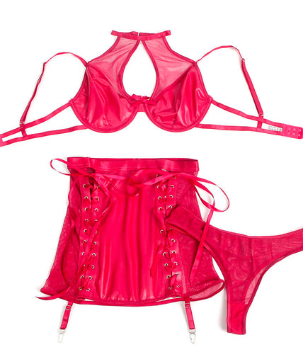 Subblime – 957605 Leder-BH- und Rock-Set Rot S/M