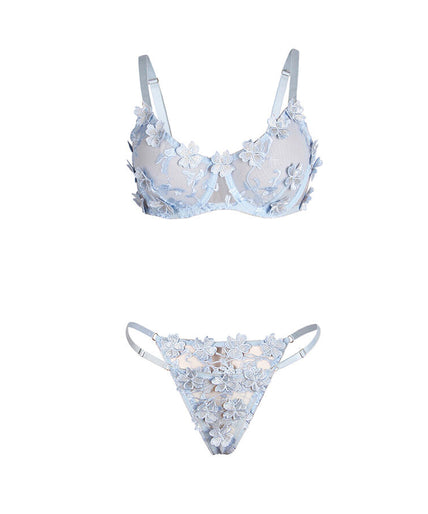Subblime – 957629 Blumenbesticktes BH- und Slip-Set Himmelblau S/m