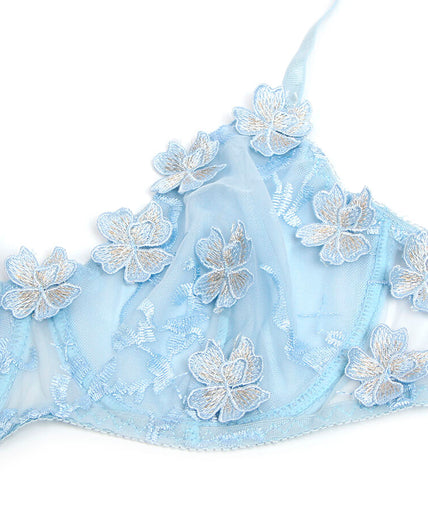 Subblime – 957636 Blumenbesticktes BH- und Höschen-Set Himmelblau L/XL