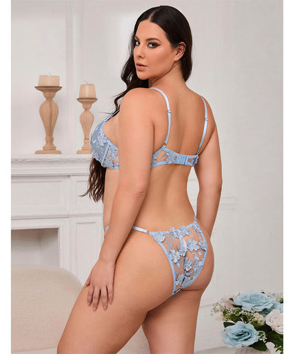 Subblime – 957636 Blumenbesticktes BH- und Höschen-Set Himmelblau L/XL