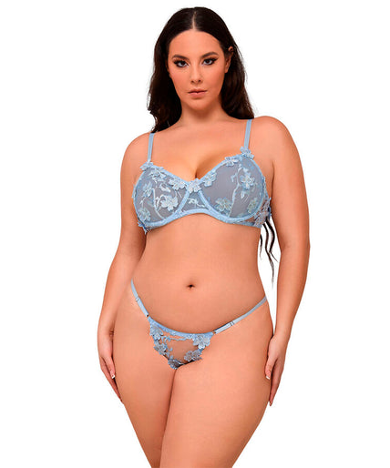 Subblime – 957636 Blumenbesticktes BH- und Höschen-Set Himmelblau L/XL