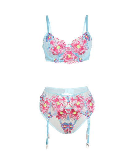 Subblime – 957650 Blumenbesticktes BH- und Strapsgürtel-Set Rosa L/XL