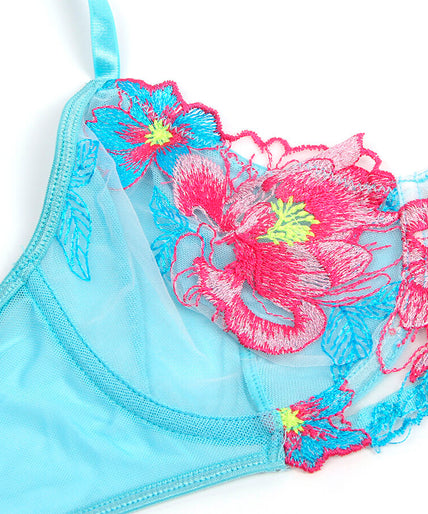 Subblime – 957650 Blumenbesticktes BH- und Strapsgürtel-Set Rosa L/XL