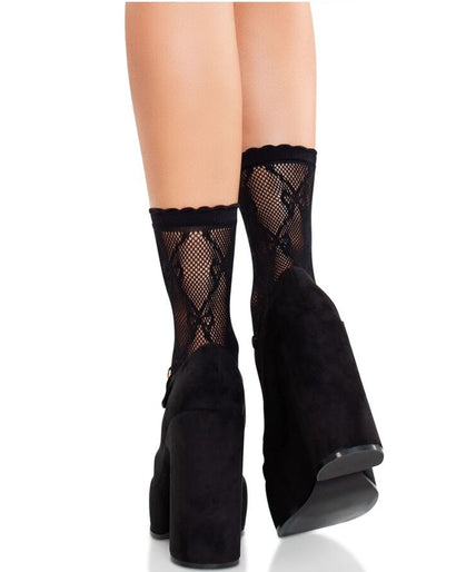 Leg Avenue – Schwarze Spitzenstrümpfe mit Schleife