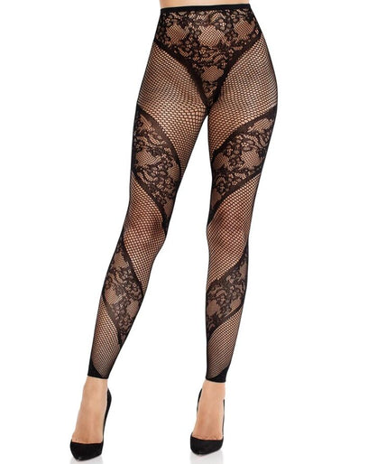 Leg Avenue – Spitzen- und transparente fußlose Strumpfhose Schwarz