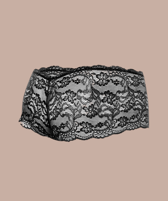 Pleasurements Mob zwarte kanten boxer uit de Core Collection met een verfijnd en sensueel bloemmotief