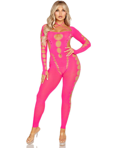 Leg Avenue – Pinker Bodystocking mit offenem Rücken Einheitsgröße