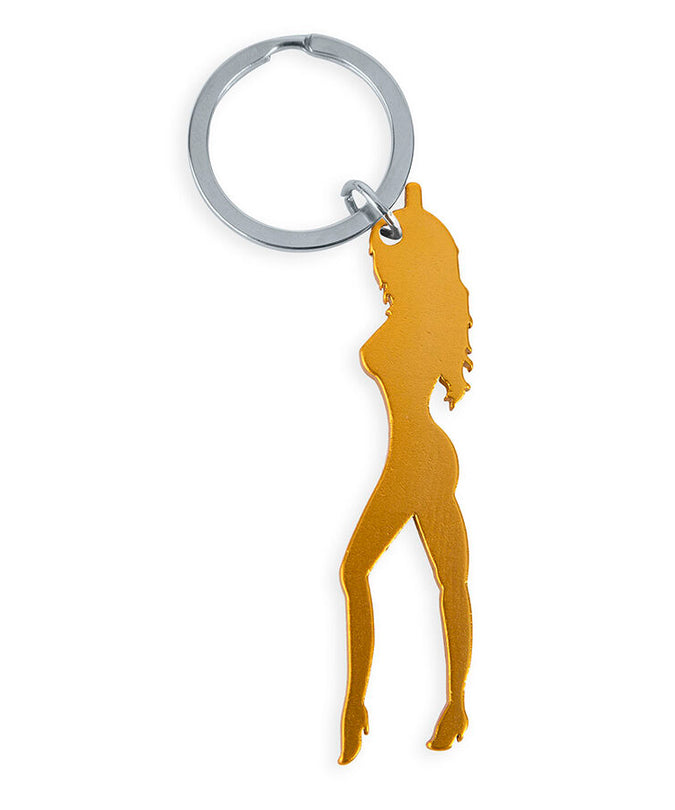Diablo Picante – Sleutelhanger met vrouwelijke silhouet in goudkleur met flesopener