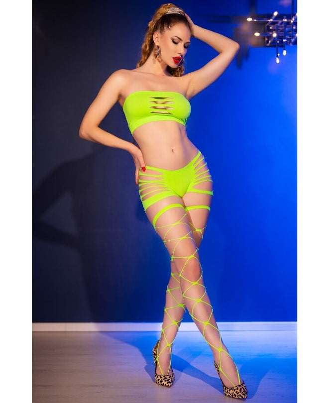 Chilirose – Cr 4866 Neon-Grünes Top- und Shorts-Set S/M
