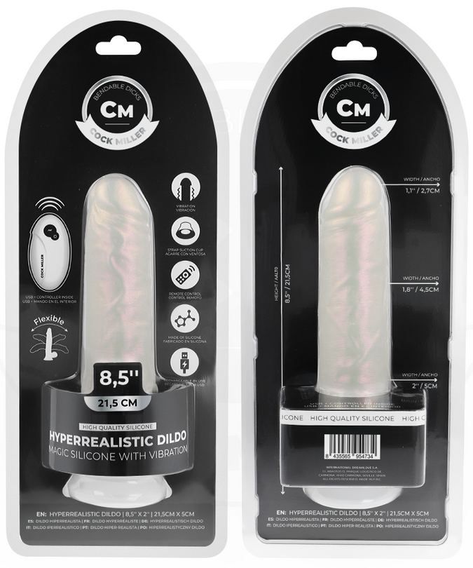 Cock Miller – Dildo mit Saugnapf, Licht und Vibration mit Fernbedienung Weiß 21,5 Cm