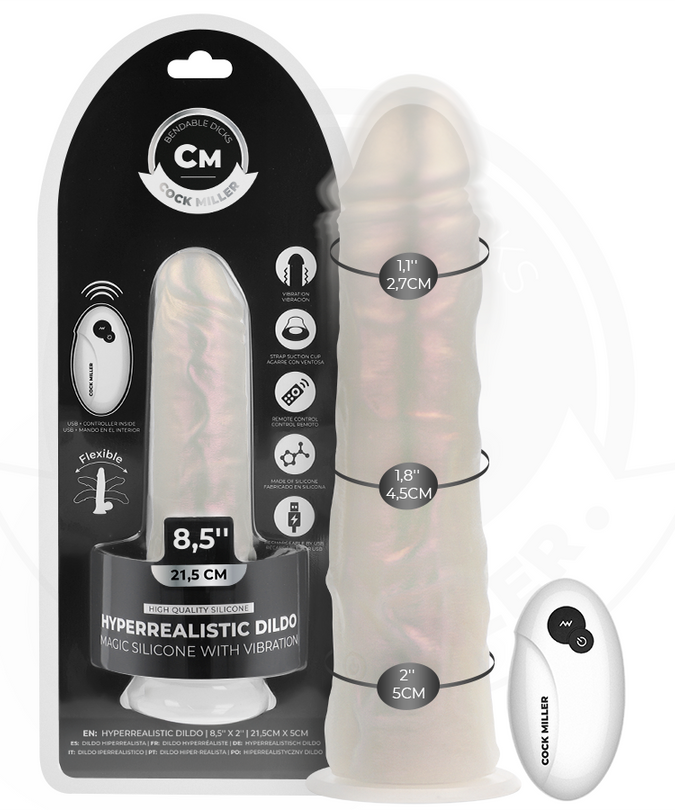 Cock Miller – Dildo mit Saugnapf, Licht und Vibration mit Fernbedienung Weiß 21,5 Cm