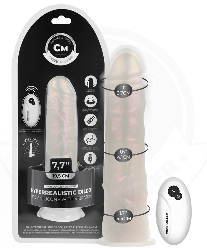 Cock Miller – Dildo mit Saugnapf, Licht und Vibration mit Fernbedienung Weiß 19,5 Cm