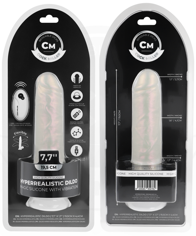 Cock Miller – Dildo mit Saugnapf, Licht und Vibration mit Fernbedienung Weiß 19,5 Cm