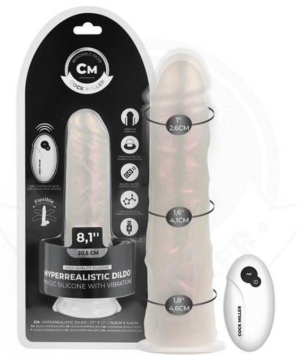 Cock Miller – Dildo mit Saugnapf, Licht und Vibration mit Fernbedienung Weiß 20,5 Cm