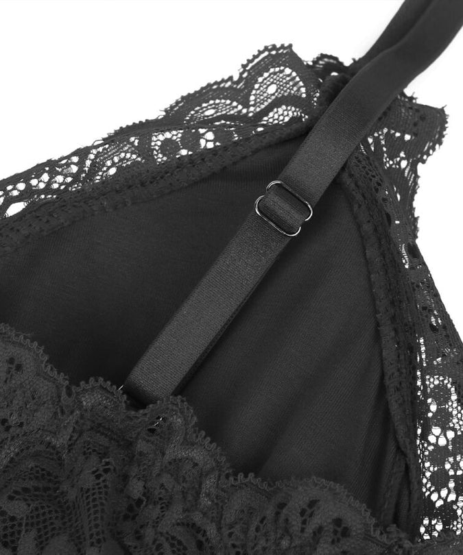 Subblime – Zwart teddy met bloemenkantdetail L/xl