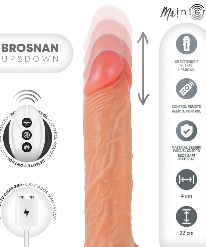 Mr Intense – Brosnan Realistic Multifunctional With Vibration, Up And Down Remote Control, 22 Cm – Or – 4 Cm