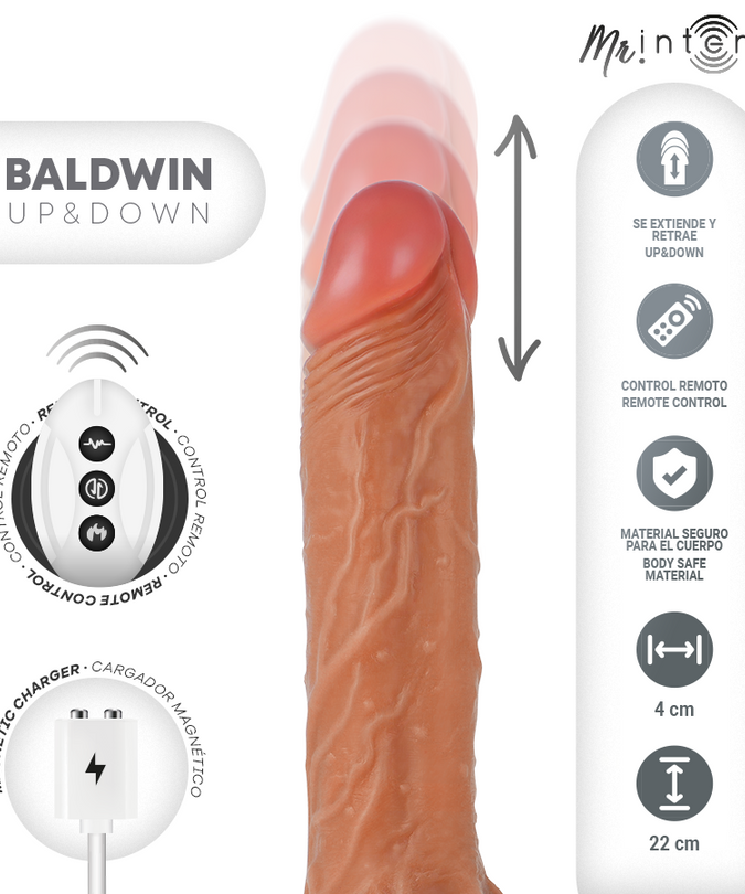 Mr Intense – Baldwin Realistische multifunctionele vibrator met vibratie, op en neer afstandsbediening, 22 cm – goud – 4 cm
