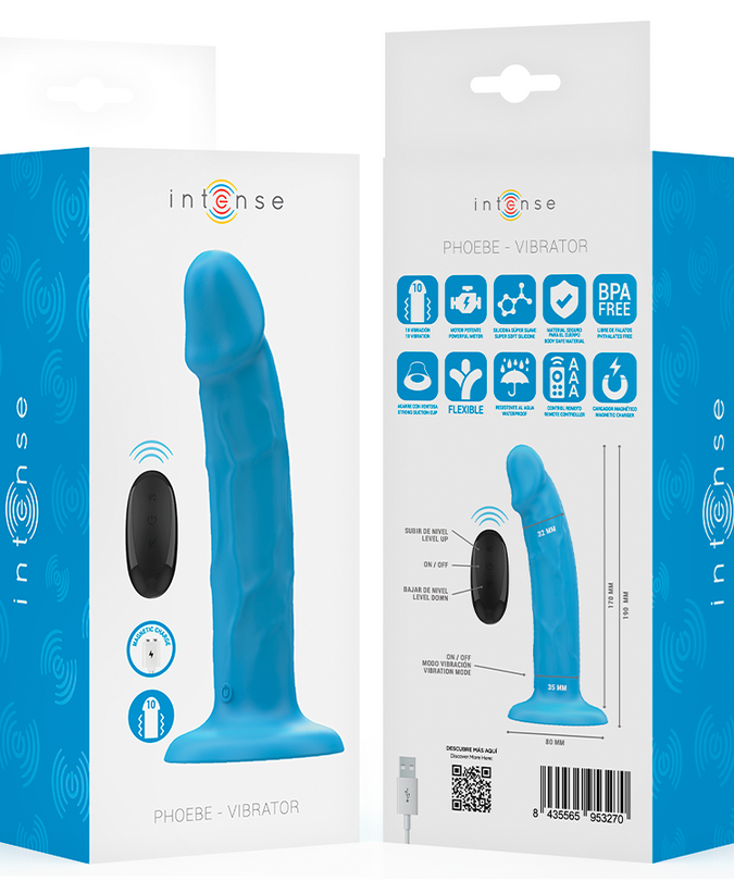 Intense – Phoebe realistischer Vibrator 10 Vibrationen Blau mit Fernbedienung