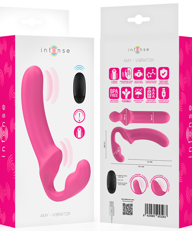Intense – Amy Dubbele Vibrator 20 cm Roze Met Afstandsbediening