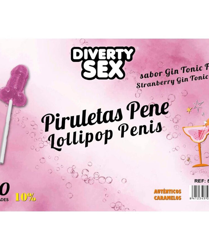 Diablo Goloso – 50 Penis-Lutscher Gin Tonic Erdbeergeschmack 10% Alkohol