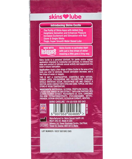 Skins – Excite Water – Based Lubricant Single – Dose 5 Ml