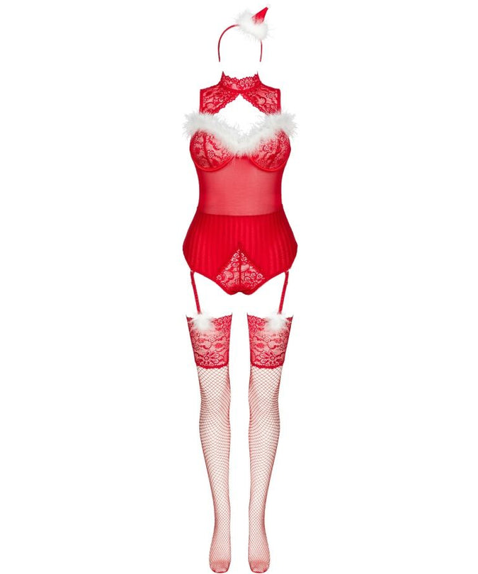 Livco Corsetti Fashion – Limpid Snowflakes Lc 90604 Body + Stockings + Christmas Headband L/xl