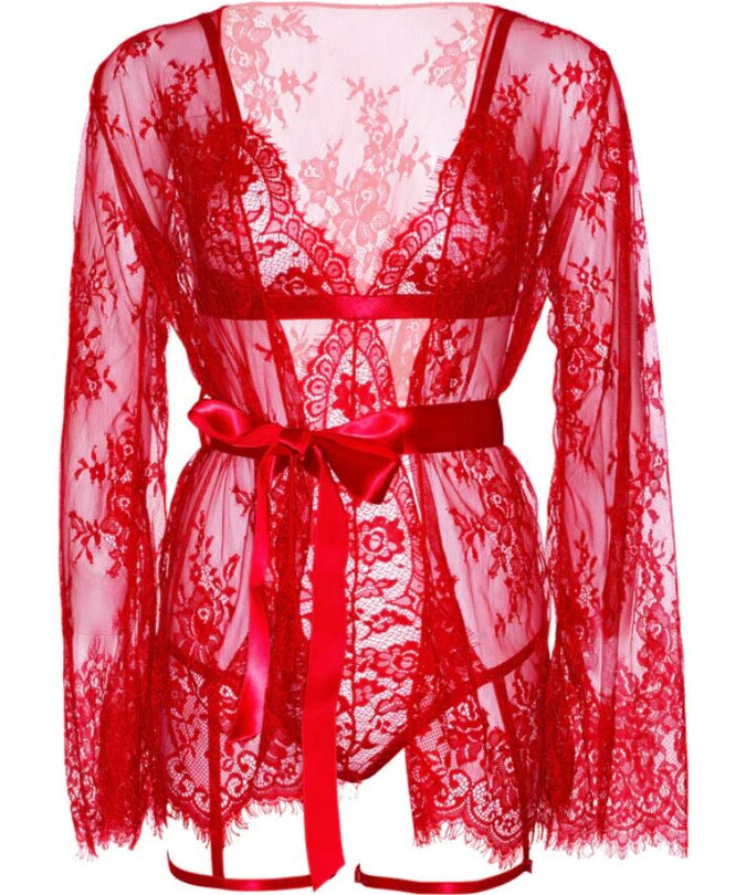 Leg Avenue – 86123 Teddy + Strapshalter Bademantel Set Rot Größe S
