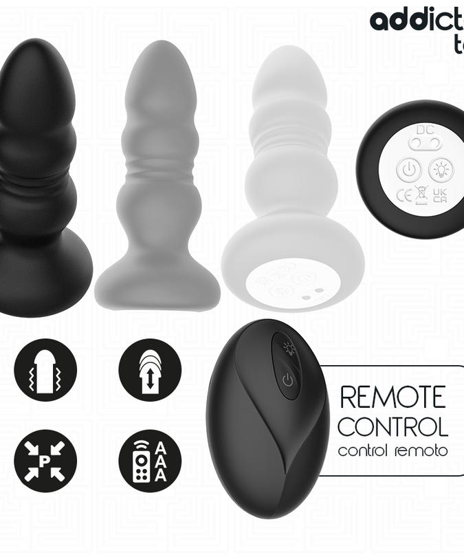 Addicted Toys – Thrusting Vibrating Anal Plug, Led Light Remote Control