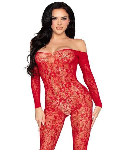Leg Avenue – 89366 Spitzen-Lingerie Bodystocking Rot – Einheitsgröße