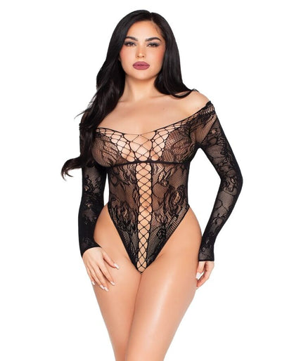 Leg Avenue – 89370 Netz- und Spitzen-Teddy Schwarz – Einheitsgröße