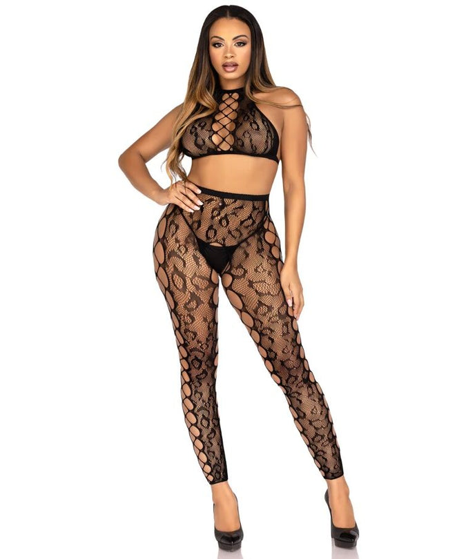 Leg Avenue – 89372 Crop Top & Open Kruis Panty Zwart – One Size