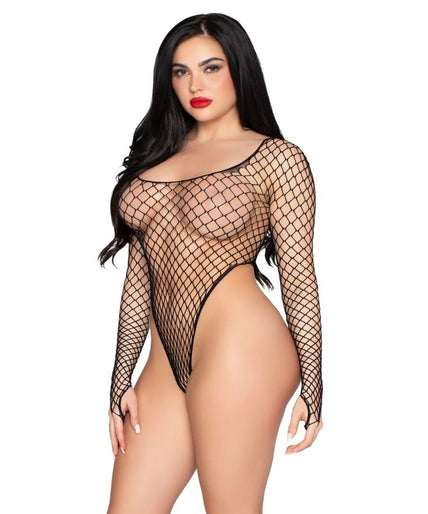 Leg Avenue – 89377 Hoch ausgeschnittener Industrial-Netz-Body Schwarz – Einheitsgröße
