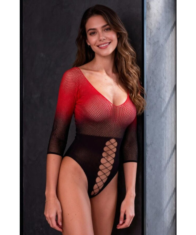 Passie – Bs118 Zwart en Rood Mesh Bodystocking